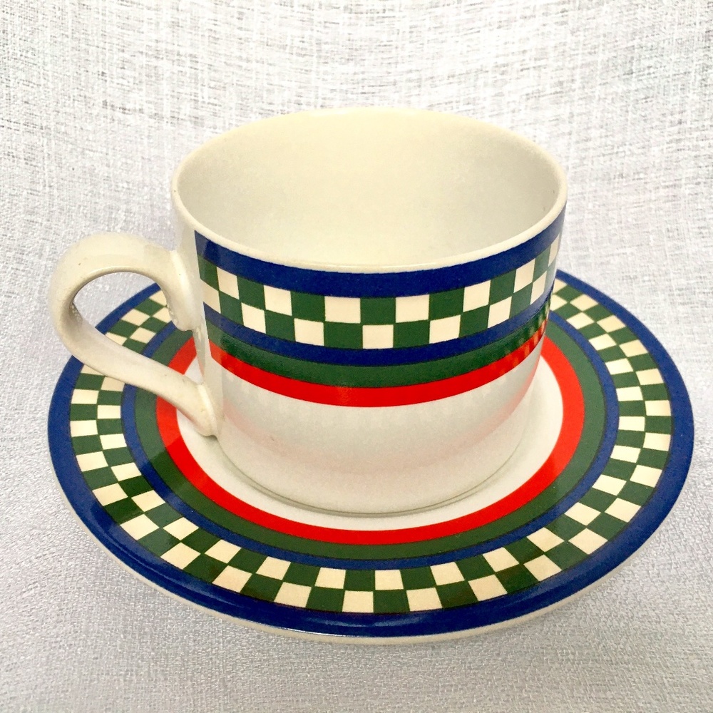 International Tableworks Bob Timberlake 106 Ellas Rooster Cup & Saucer Checkers
